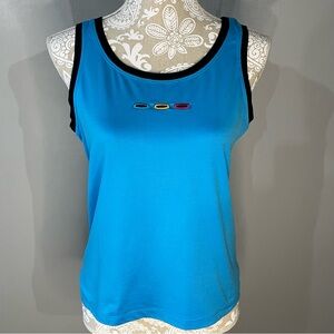 Vintage Tail Blue Sleeveless Tank Top with Black Trim / Small 80s Stretch Nylon
